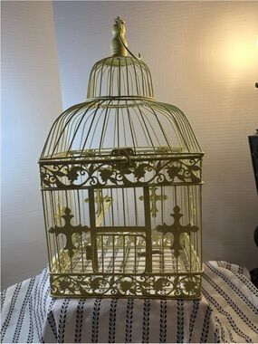 Birdcage Yellow Metal Home Decoration, Cottage Home Decor